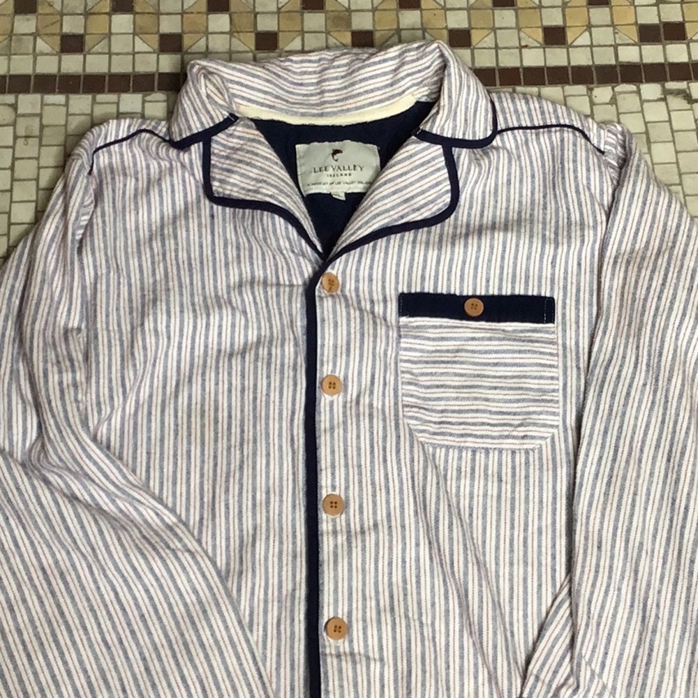 LEE VALLEY IRELAND Grandfather Shirt Striped Flannel Blue Red 100% Cotton XL